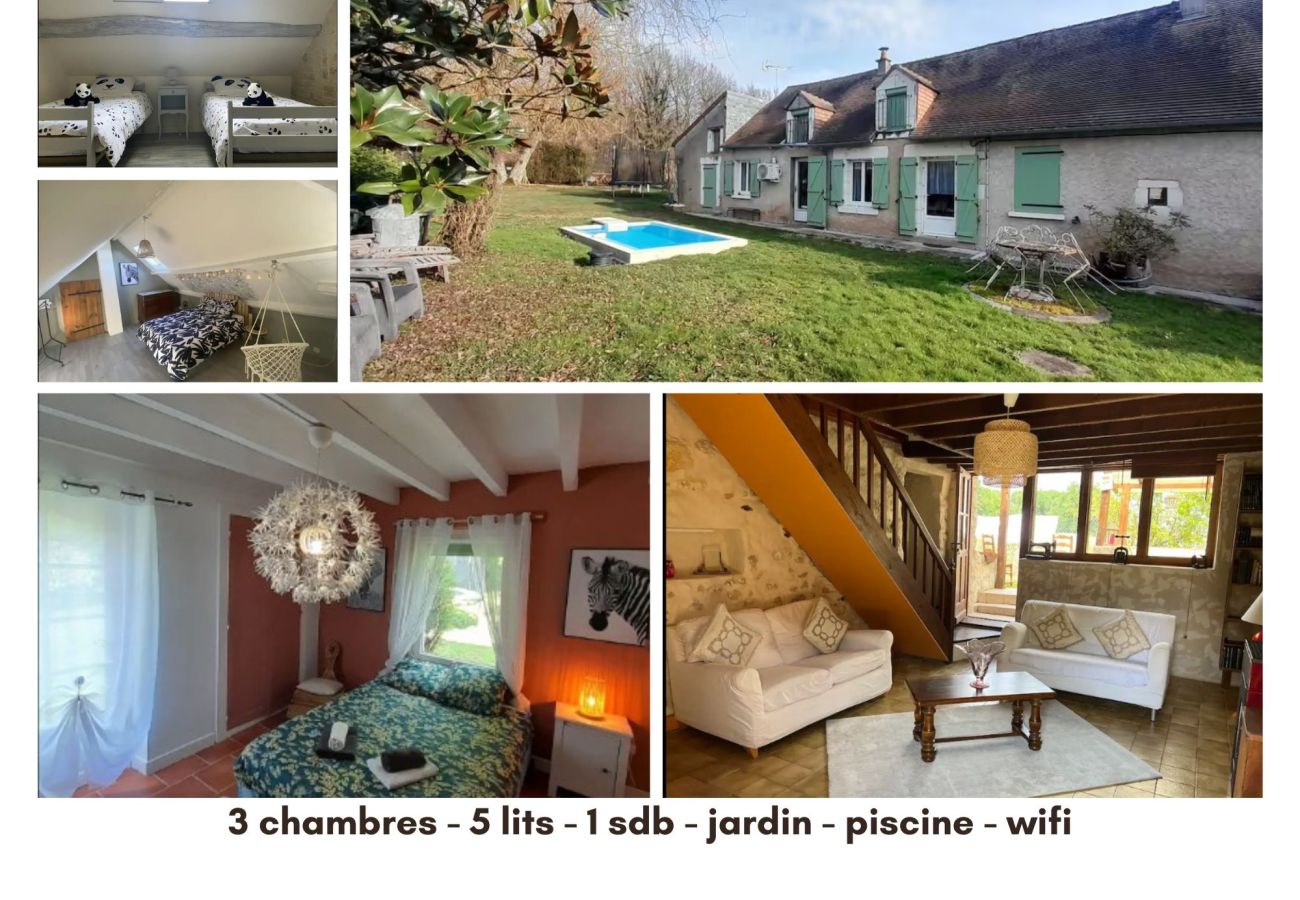 Maison à Lye - Jolie Maison 7 pers-piscine-clim-Beauval 10 min